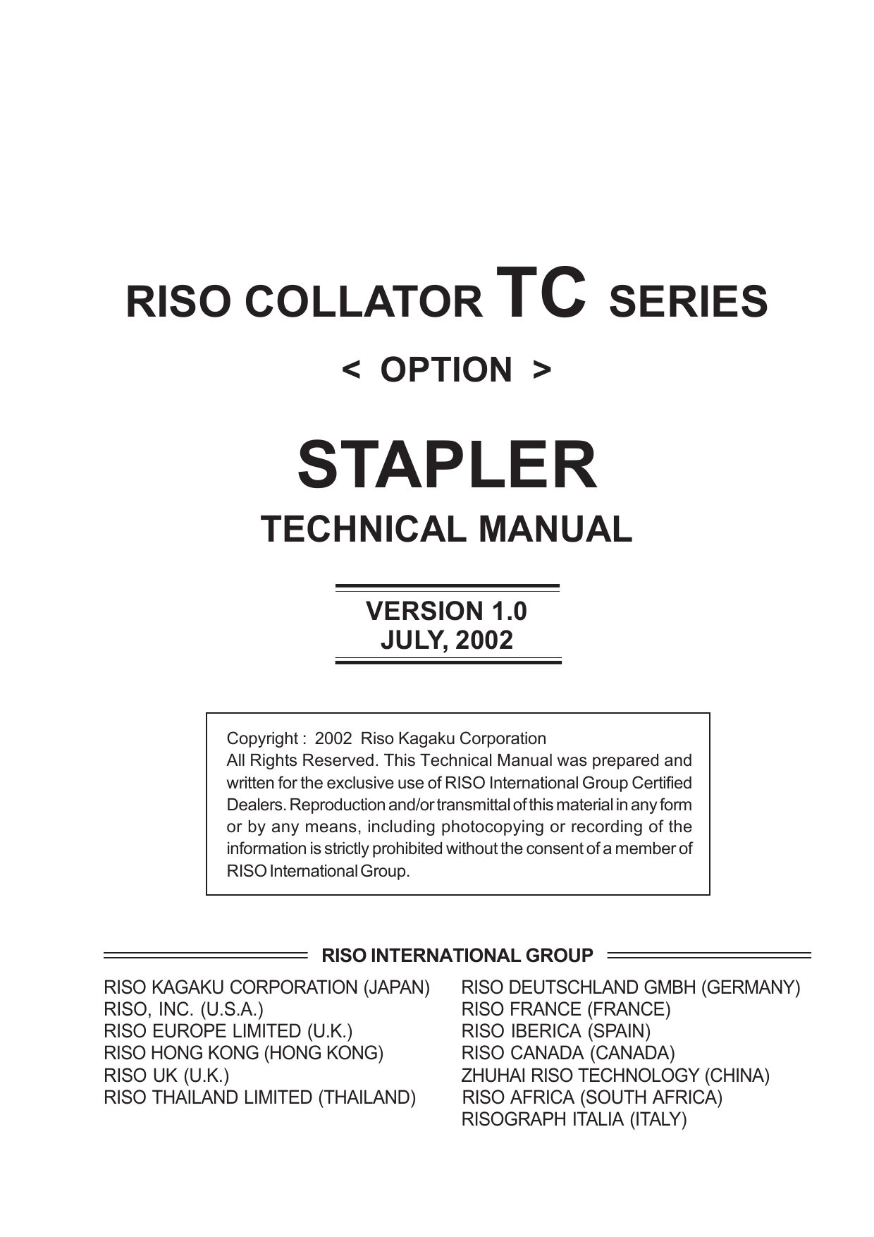 RISO TC 5100 Stapler-Option TECHNICAL Service Manual-1